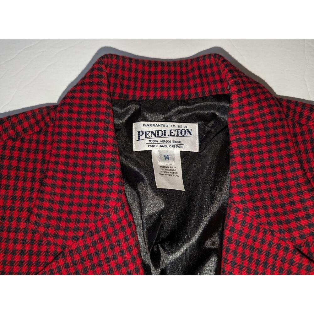 Pendleton Virgin Wool Red Checkered Blazer Size 14 Vintage -0623B78 - Picture 2 of 4
